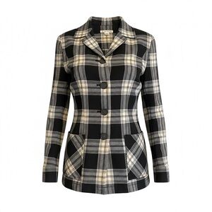 Pendleton Black and Cream Plaid Blazer 100% Virgin Wool Size M